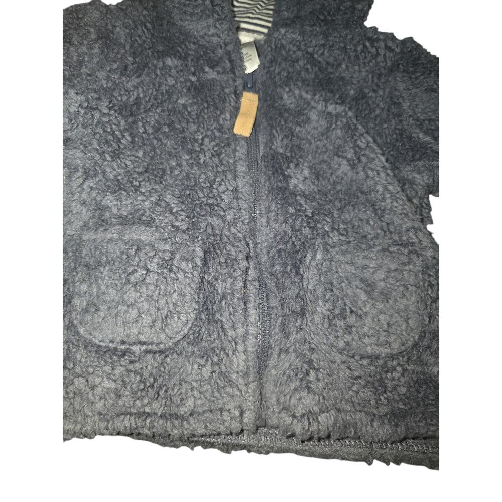 Carters Baby Boys Jacket 9 Months Blue Fluffy Zipper Pockets Hooded - Picture 3 of 5